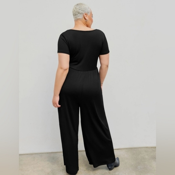 Cider | Scoop Neckline Short Sleeve Wide Leg Jumpsuit - Picture 5 of 7